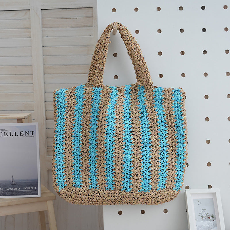 Handwoven Tote Bag With Vertical Stripes