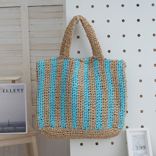 Handwoven Tote Bag With Vertical Stripes