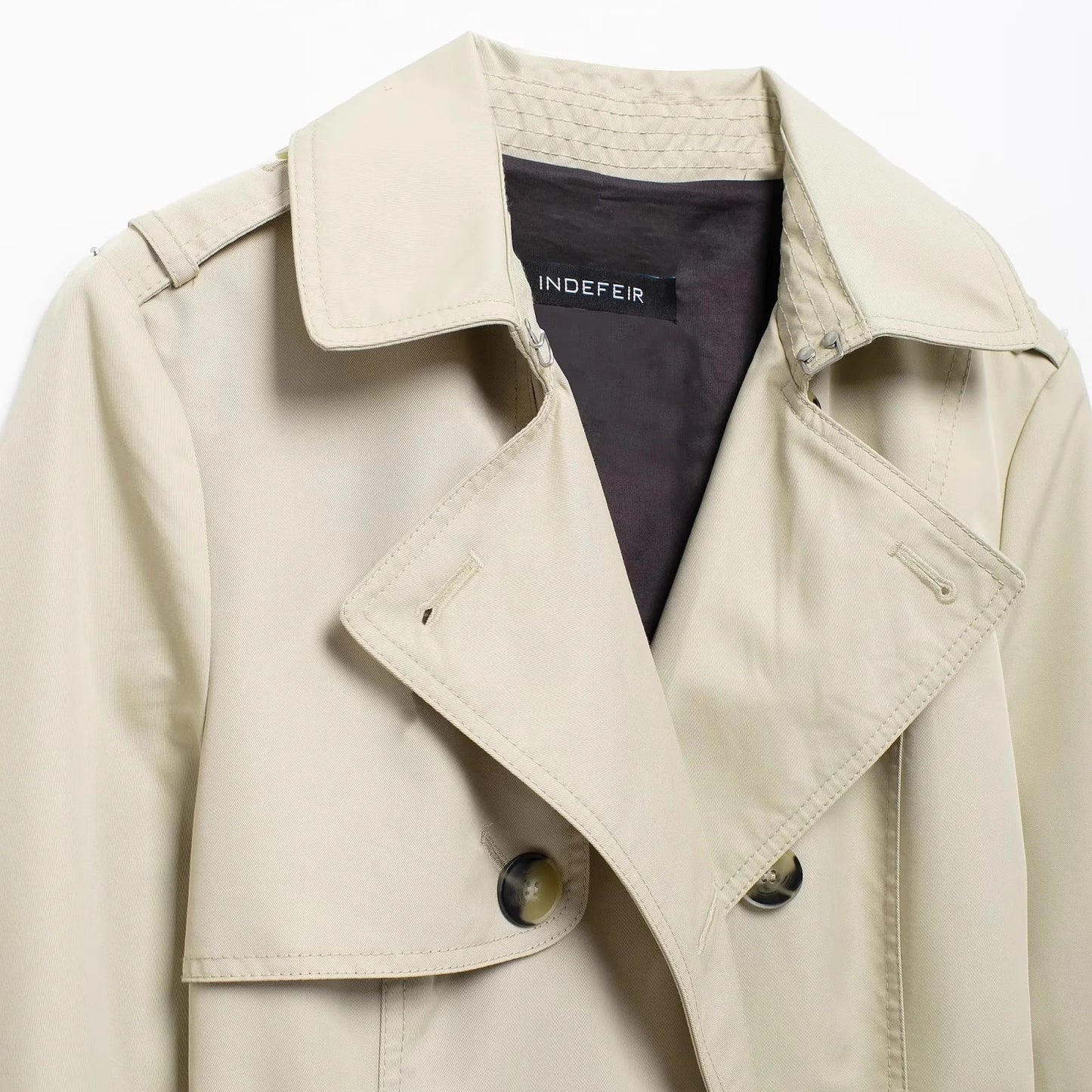 Retro dobbeltradet slim-fit langærmet revers alsidig trenchcoat