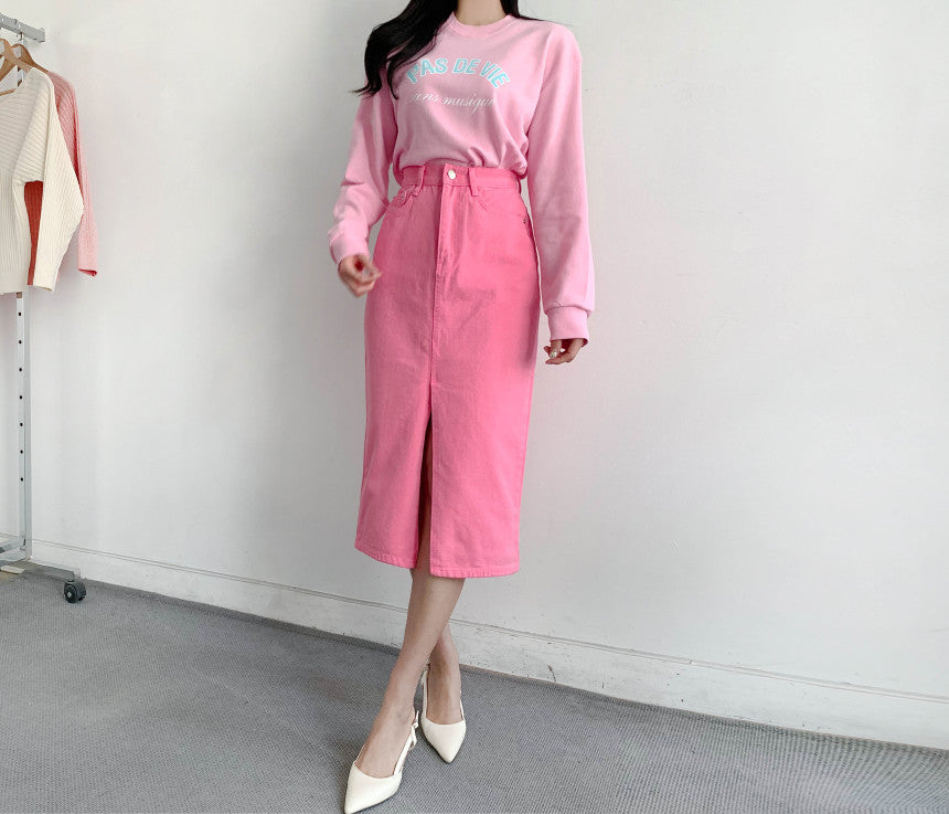 Niche Retro High Waist Slimming Design Slit Slim-fitting Sheath Denim Skirt