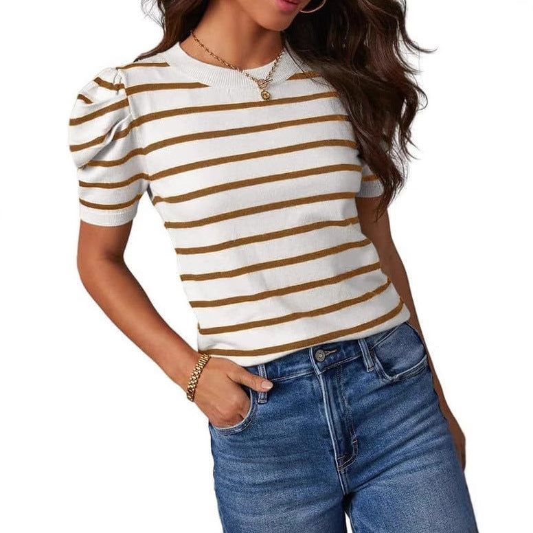 Womens Summer Casual Short-Sleeve Knitted Top