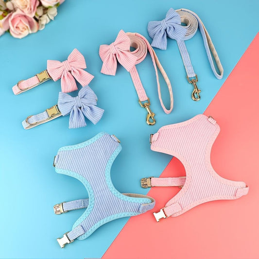 Creative Solid Color Harness Bow Pet Vest