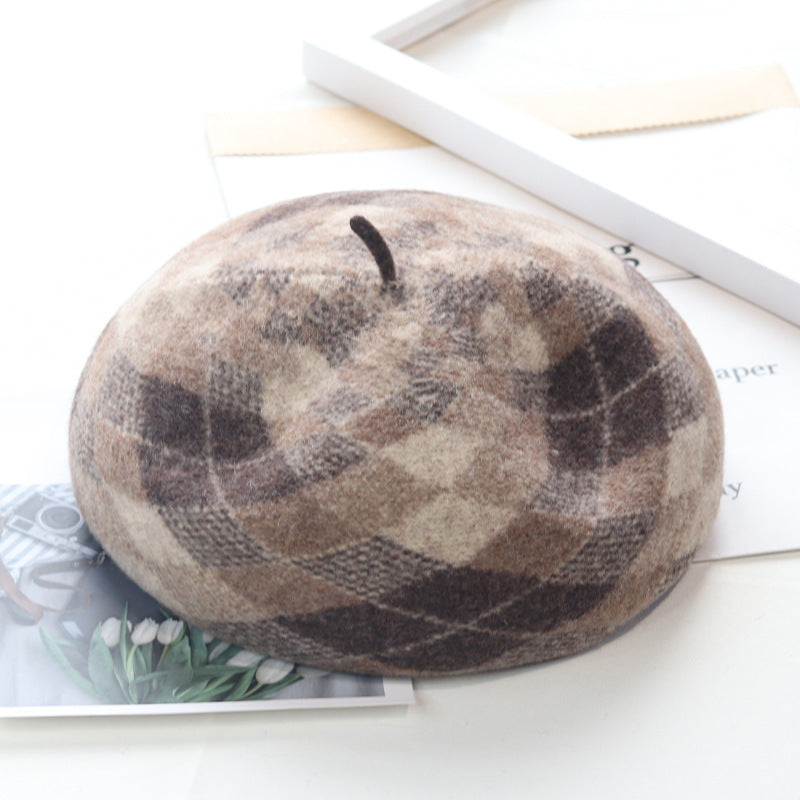 Women's Fashion Vintage Wool Jacquard Check Hat