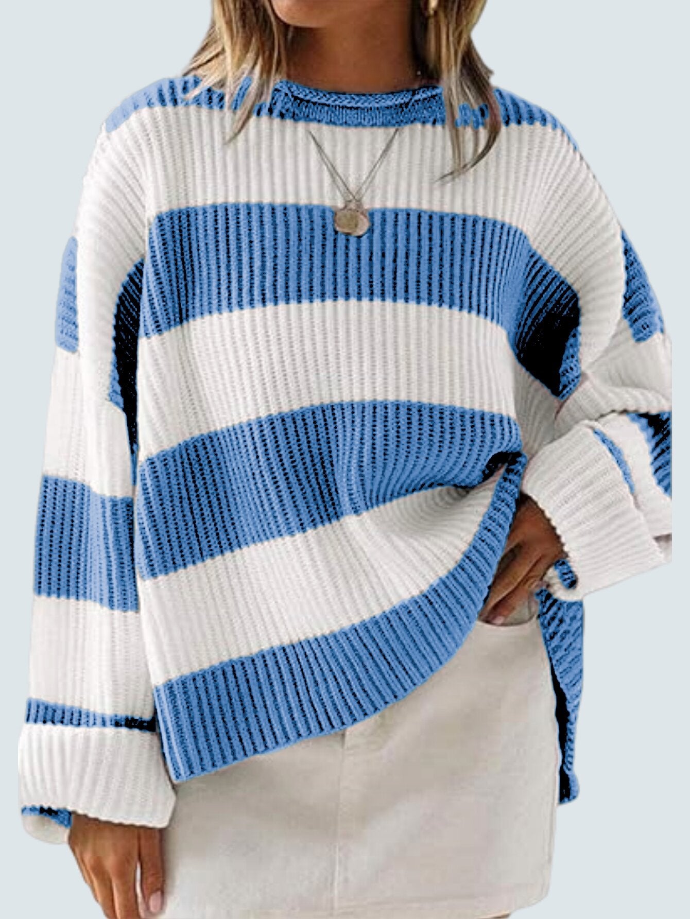 Women's Bell Sleeve Loose Sweater Striped
