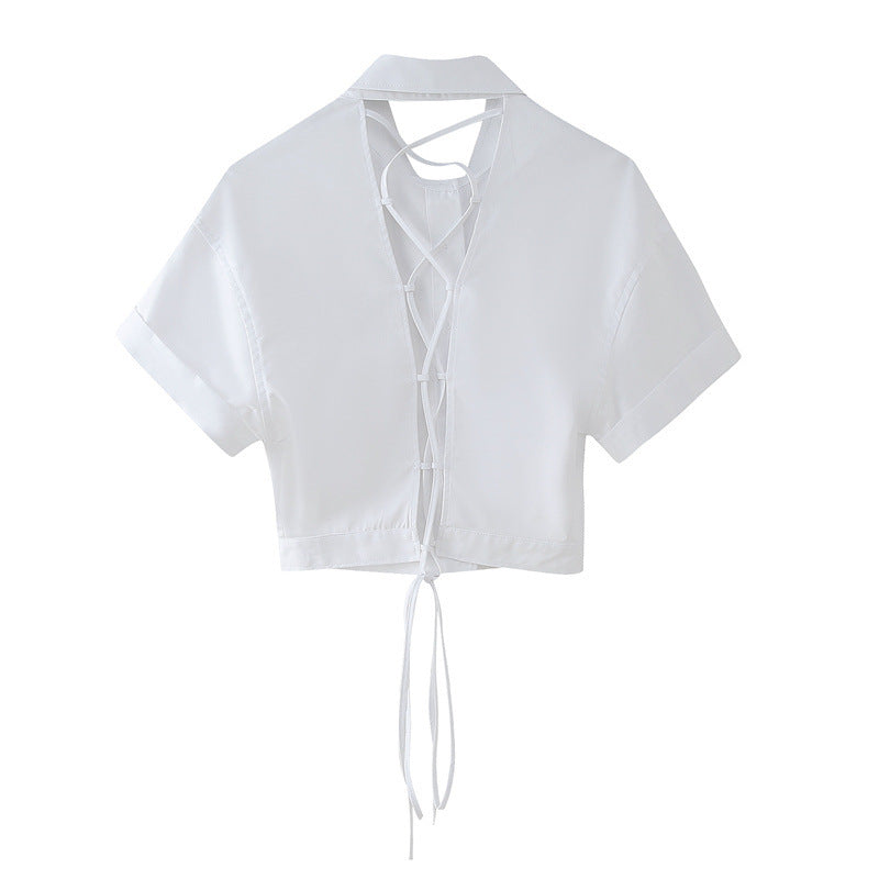 Preppy Style Fashion Sweet Short Back Lace-up Shirt