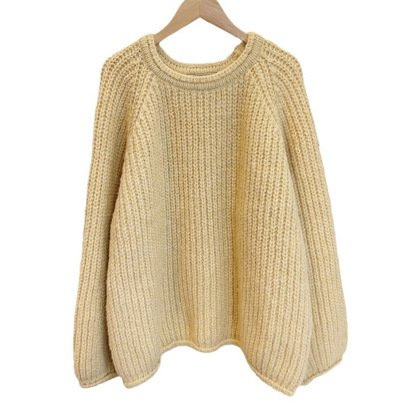 Korean Style Lazy Style Solid Color Curling Coarse Yarn Sweater For Women