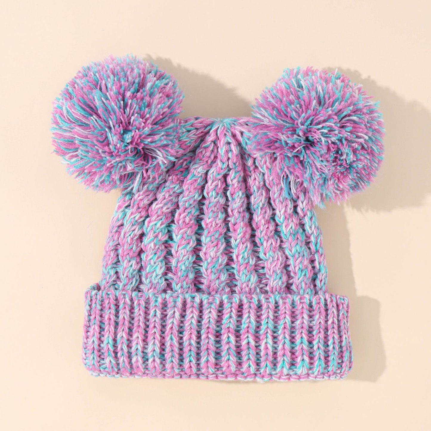 New Double Ball Children's Knitted Pullover Warm Wool Hat
