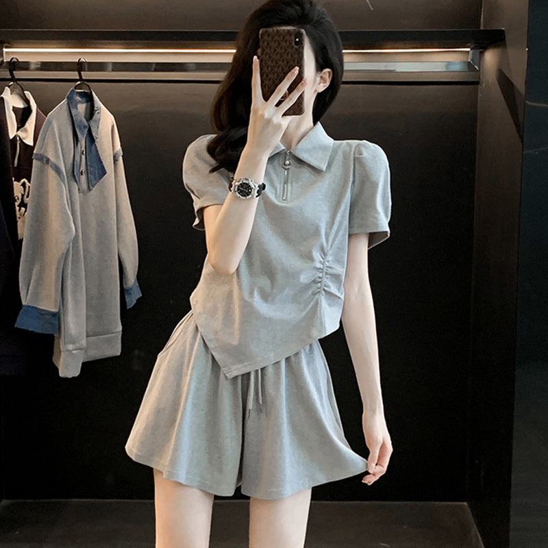 Loose-fitting Wide-leg Shorts Two-piece Set