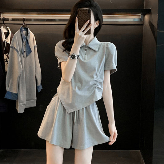 Loose-fitting Wide-leg Shorts Two-piece Set