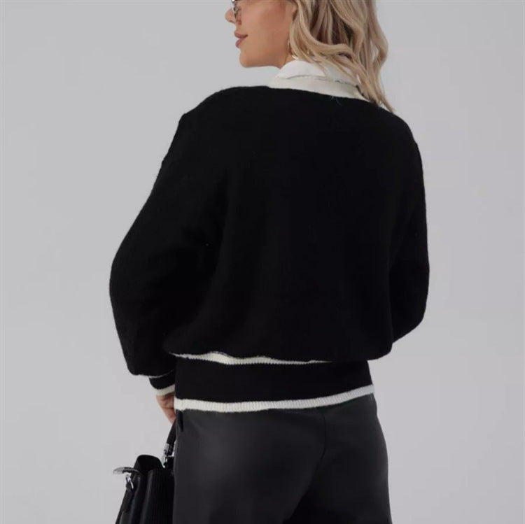 Ladies New Contrast Color Cardigan Coat
