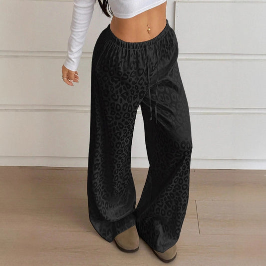 Drawstring Leopard Print Mop Wide Leg Pants