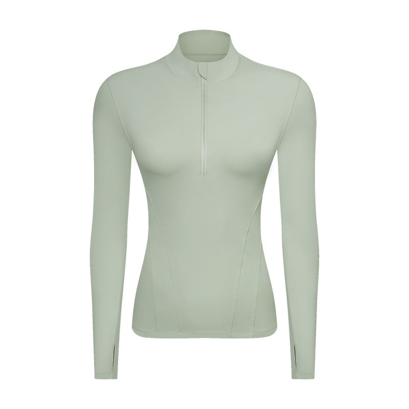 Double-sided Nylon Half Zipped Stand Collar Yoga Jacket Women's Stretch Tight-fitting Cinched Slimming Sports Jacket