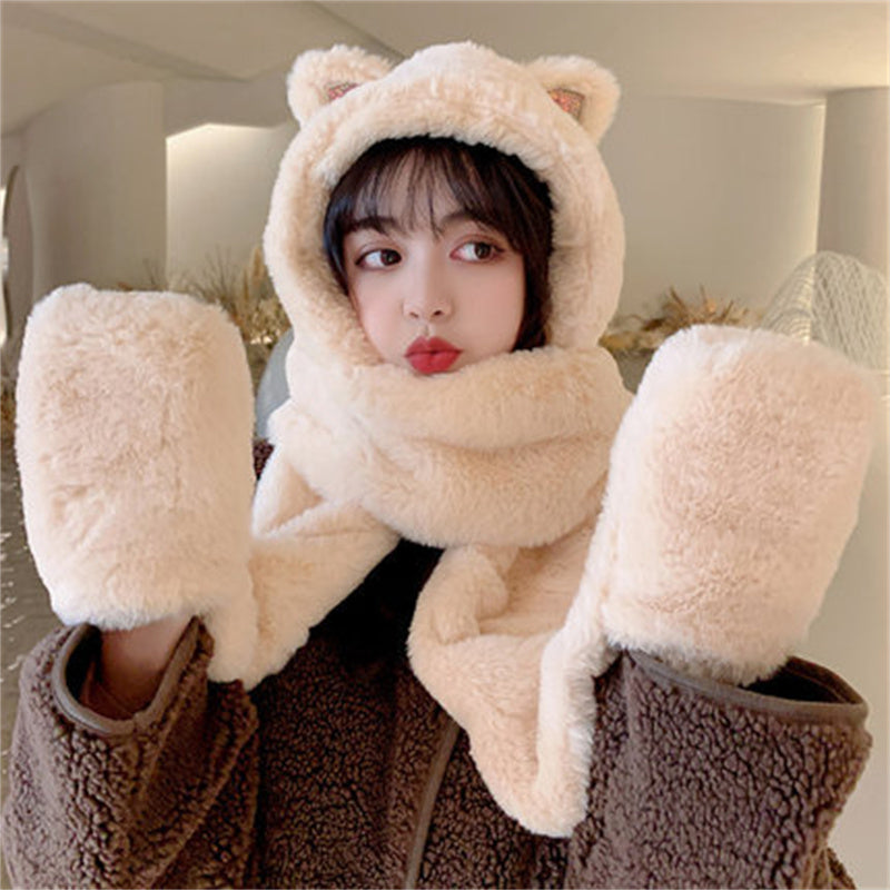 Women's Christmas Antlers Cute All-match Gloves Scarf Hat