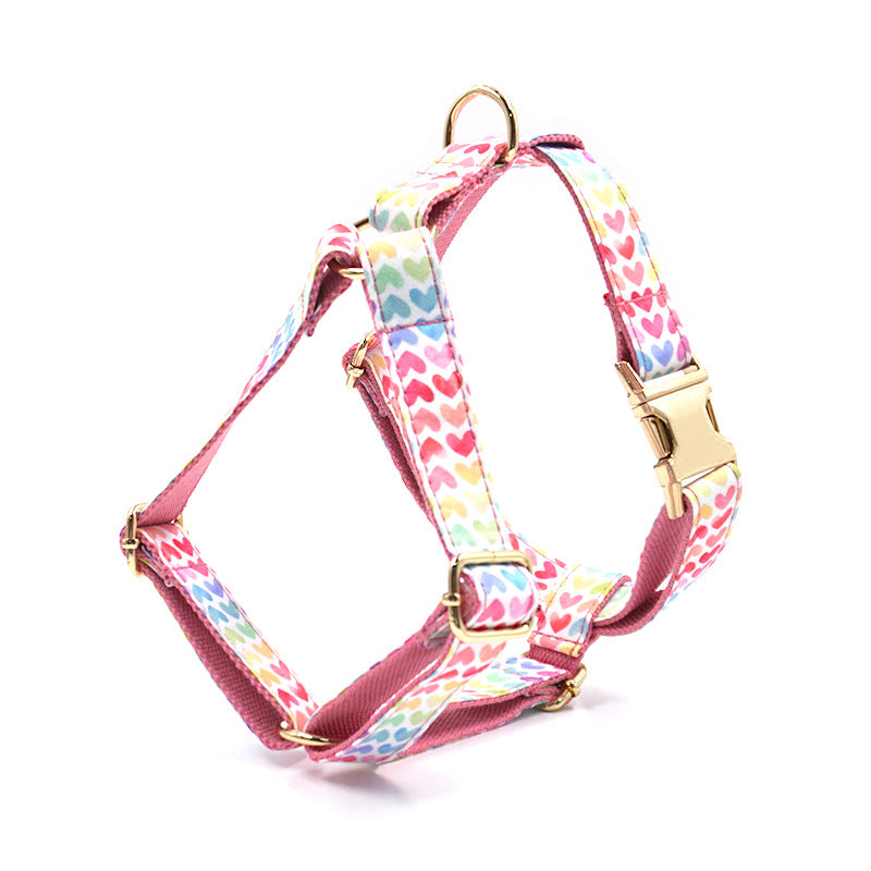 Letterable Cute  Colorful Heart Dog Chest And Back Pet Chest Strap Gold Buckle Dog Chest And Back