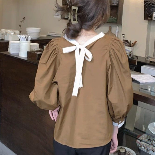 New Korean-style Loose-fit French Retro Long-sleeve Shirt
