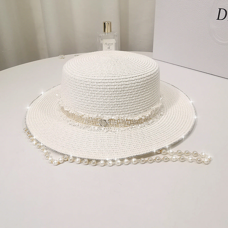 Pearl Flat Brim Straw Beach Hat