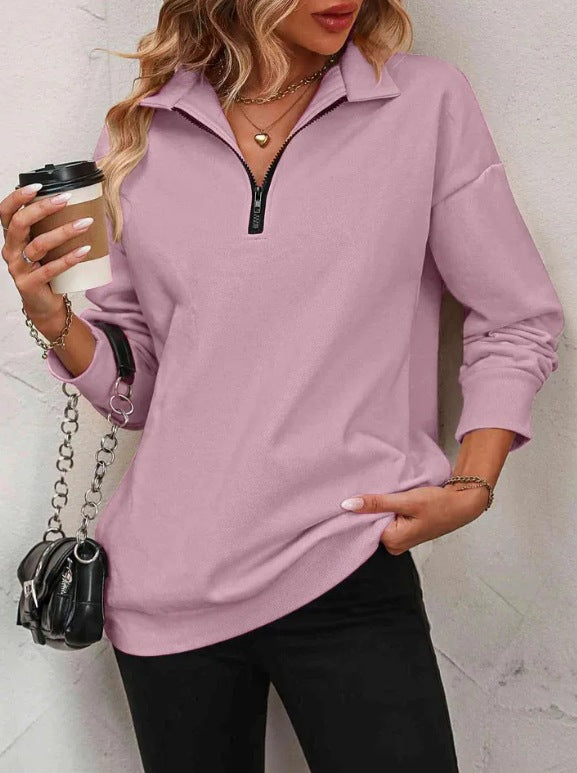 Damemode Halvlangærmet Lynlås Sweatshirt Modepullover