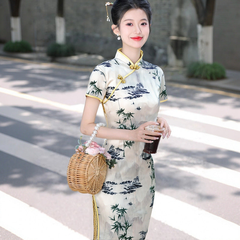 New Summer Cheongsam A Long Vintage-style Youthful And Modernized Dress