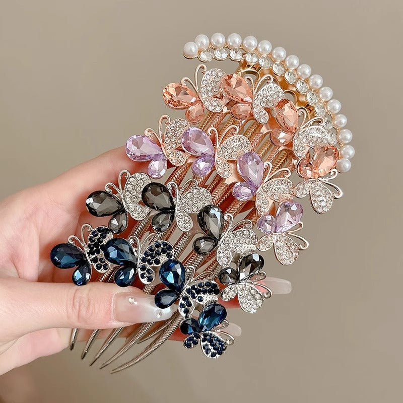 Rhinestone Butterfly Insert Comb For Updo Barrettes