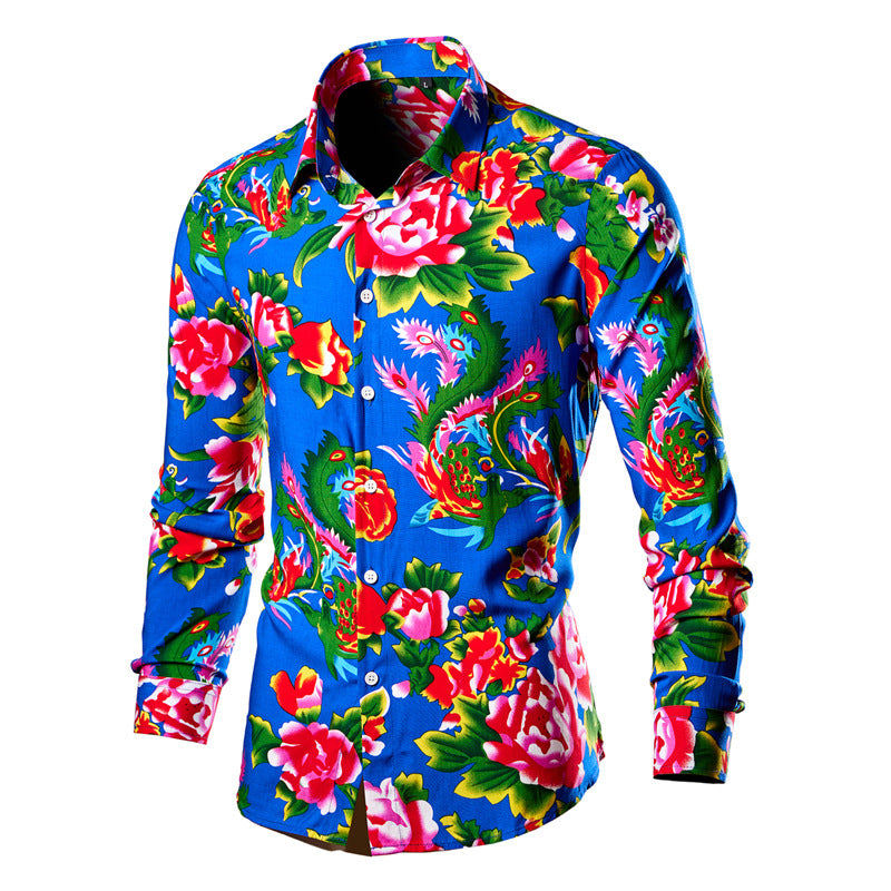 Northeast Big Flower Long-sleeved Colored Shirt