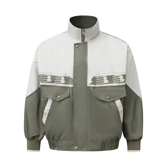 European And American Color Contrast Patchwork Workwear Stand-up Collar Jacket Fashion Brand Men's Clothing Loose Casual