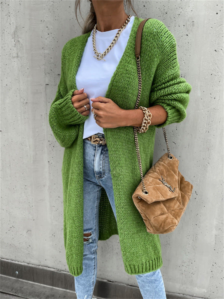 Loose Solid Color Long Sleeve Knit Cardigan