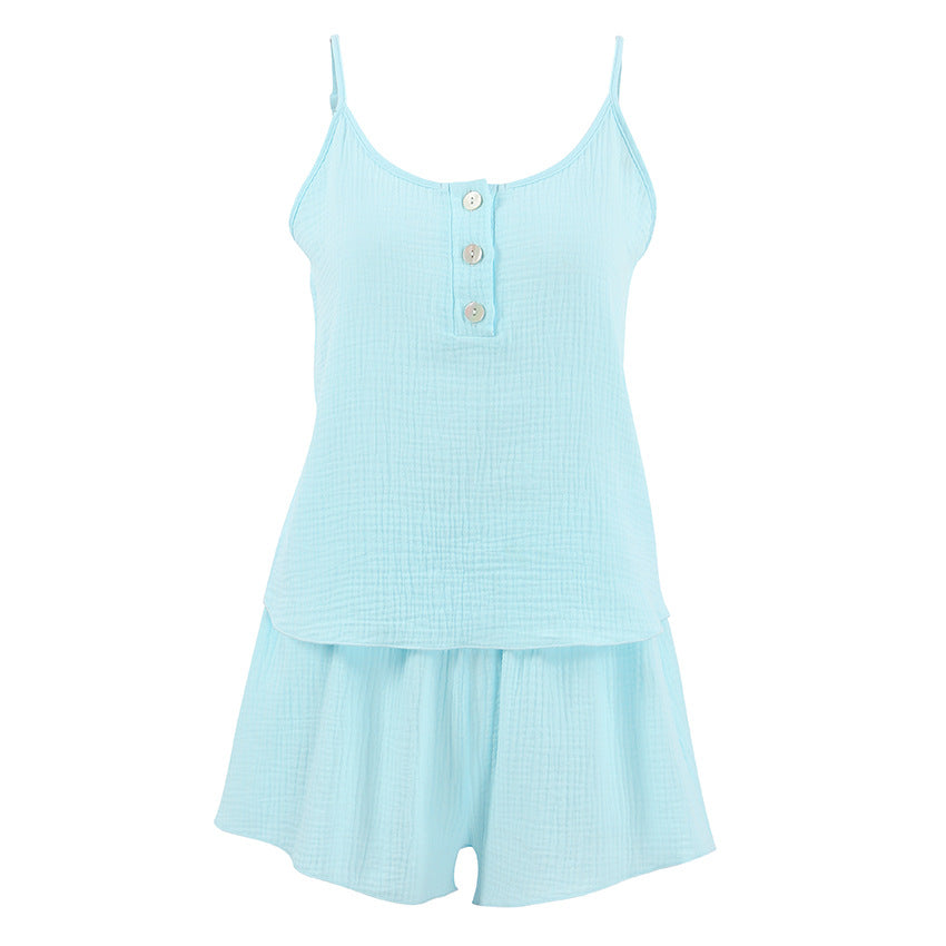 Strap-overnight Gown And Shorts Three-piece Loungewear Set