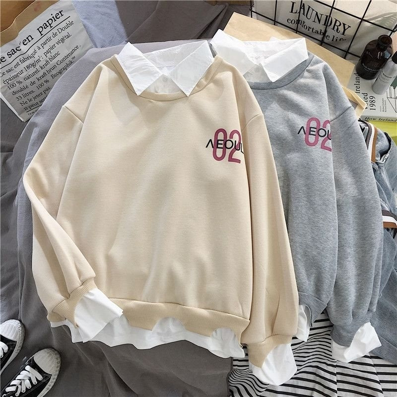 Lazy Style Fake Two Thin Spring And Autumn New Patchwork Sweater