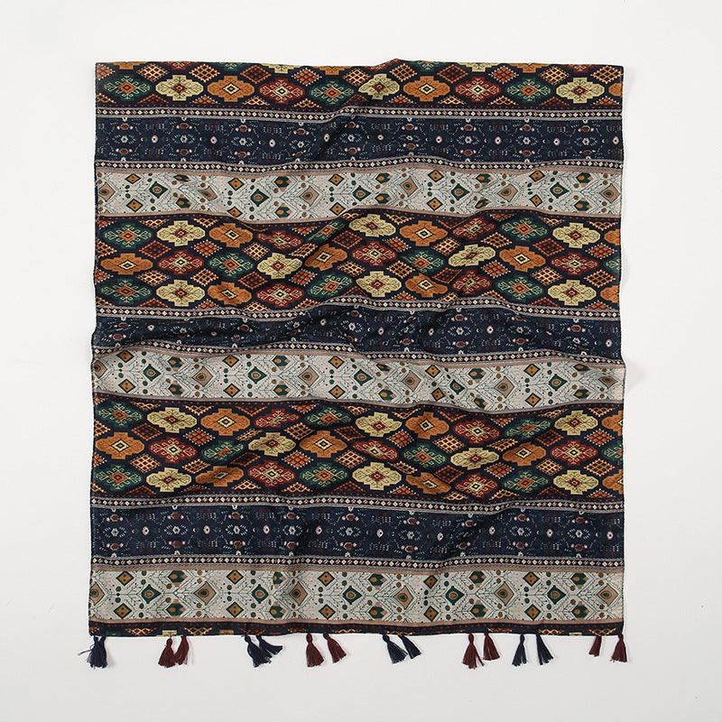 Retro Color-Block Small Floral Shawl For Women