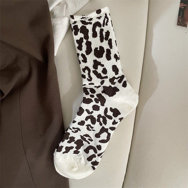 Women's Mid Tube Stockings Brown Leopard Pattern Sports Stockings