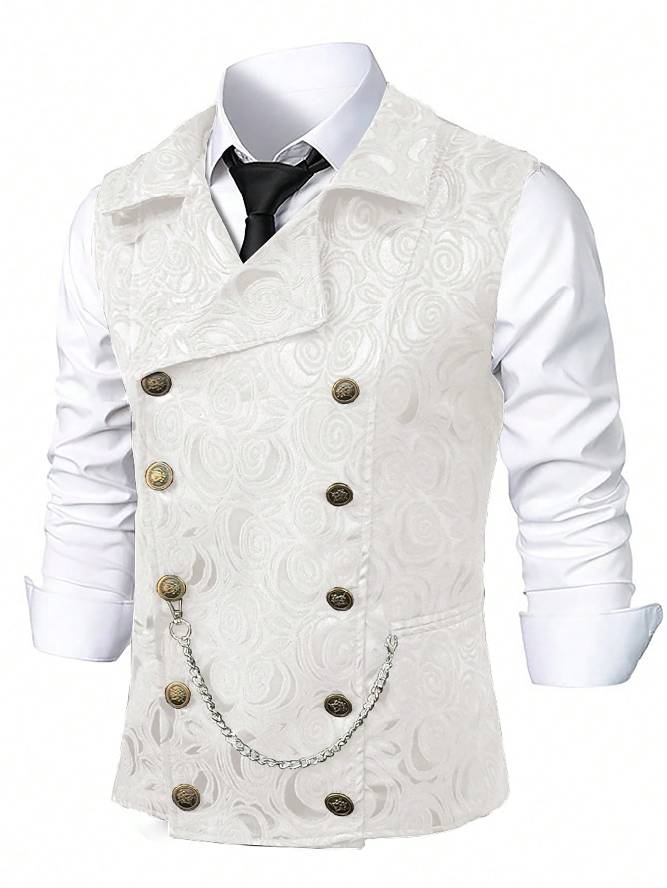 Mens Double-Breasted Chain-Attached Suit Vest