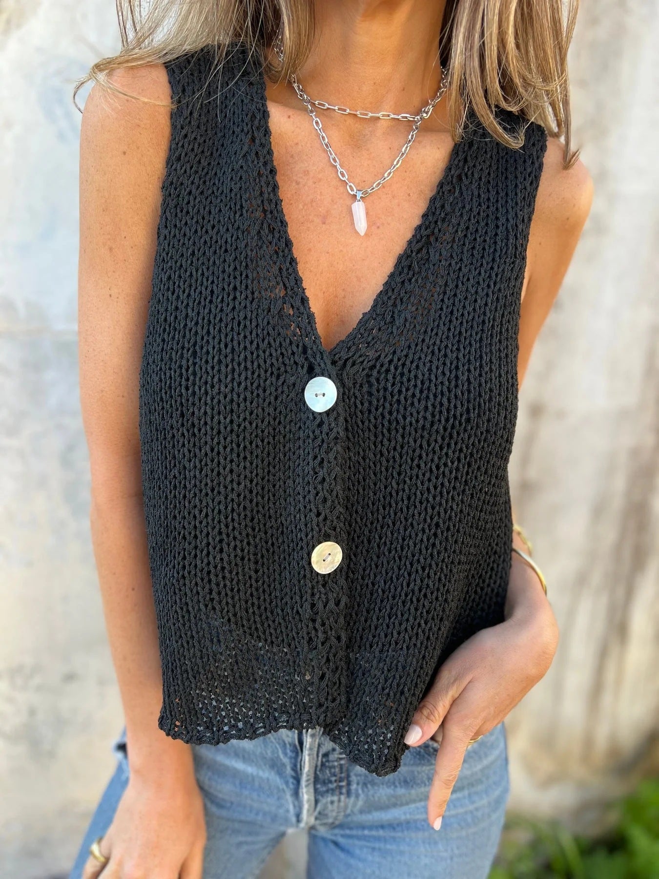 European And American Women's Summer Single-breasted Knitted Cardigan Vest