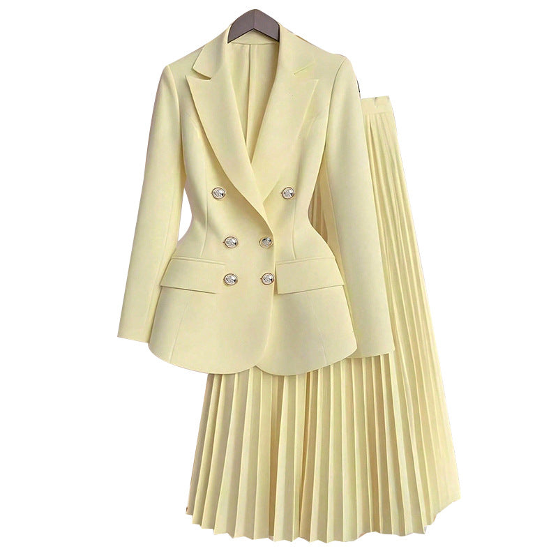 Womens Solid-Color Chic And Stylish Coat And Skirt Set