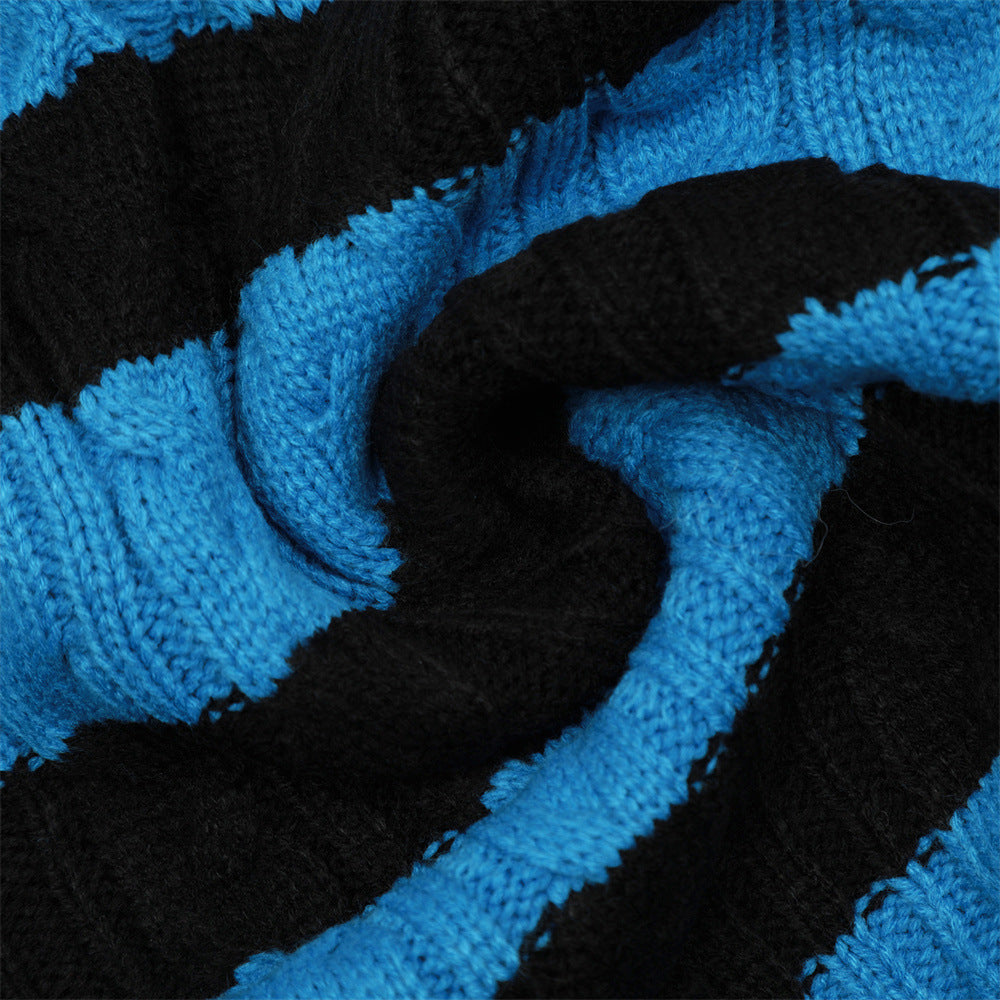 Contrast Color Striped Round Neck Sweater For Men