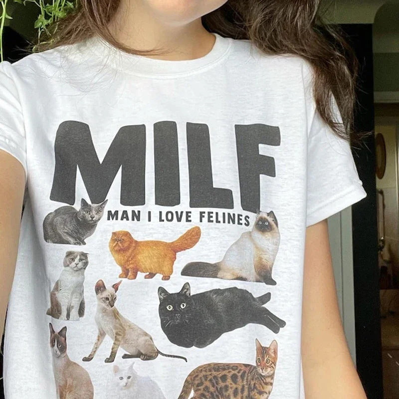 Europæisk og amerikansk retrotrykt udenrigshandel T-shirt sød ensfarvet