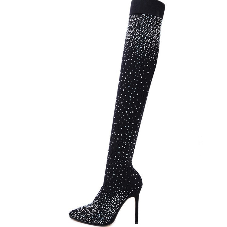 High Heels Over The Knee Boots With Pointed Toes And Thin Heels