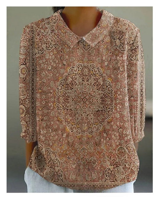 Loose Printed Crew Neck Casual Plus Size Women's Shirt