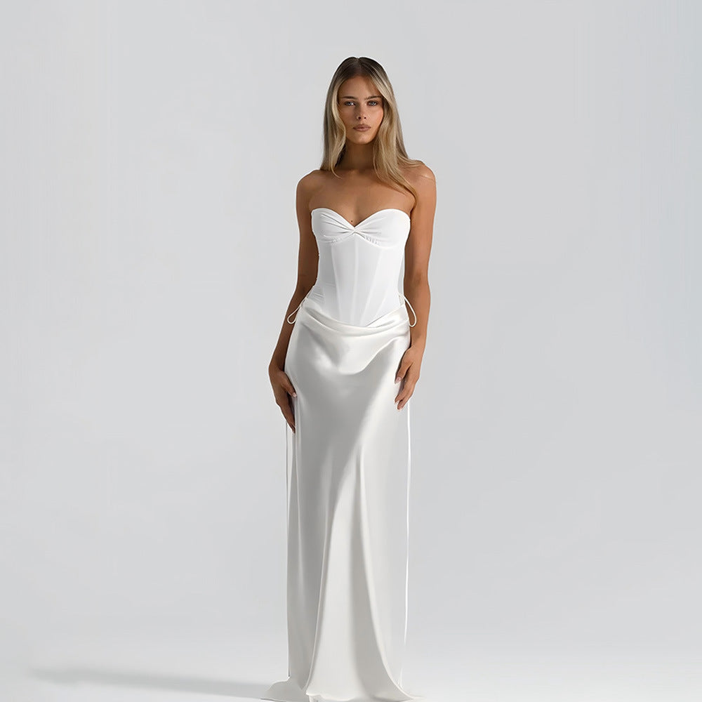 New Sexy Solid-color Slim-fit Long Dress With Tie-dye Accents Two-piece Set