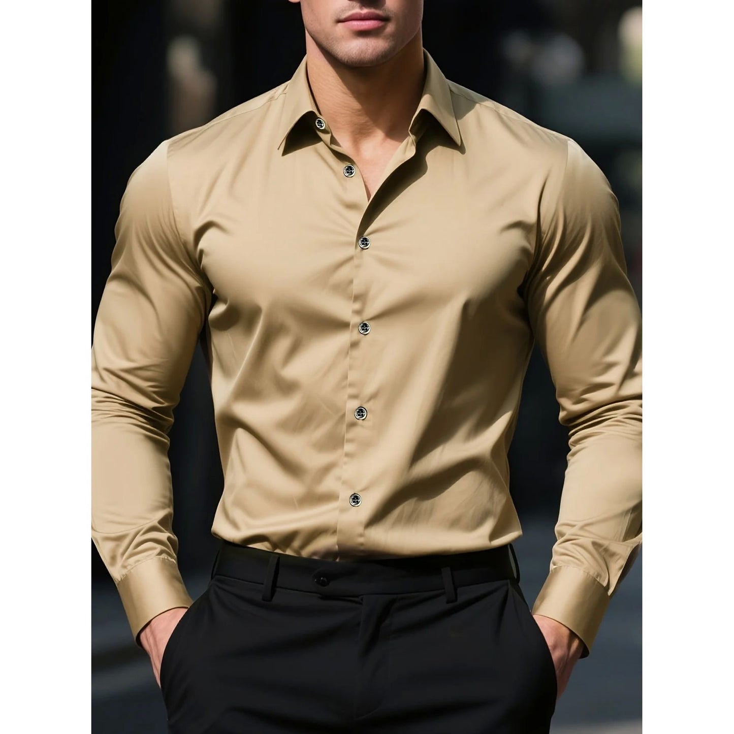 Men's Pigment Business Casual Long Sleeve Shirt
