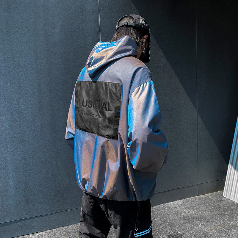 Reflective Chameleon Hooded Loose Work Jacket