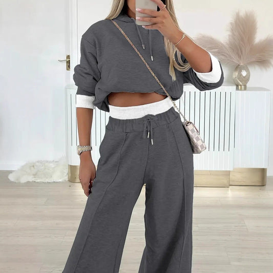 Hooded Top And Wide-leg Pants Set For European And American Styles