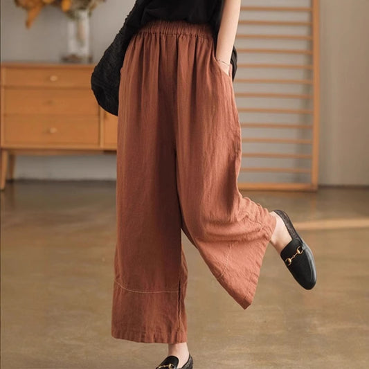 Japanese Linen Straight Drooping Casual Loose Slimming Wide Leg Women's Trousers