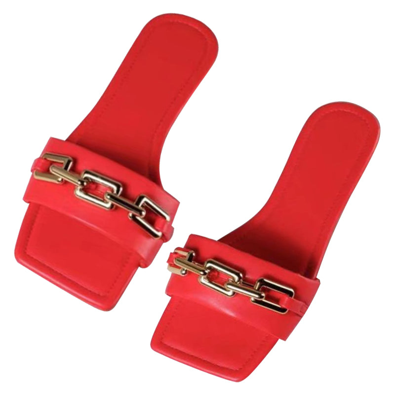 New Large Size Chain Decoration Female Flat Shoes Women's Slippers