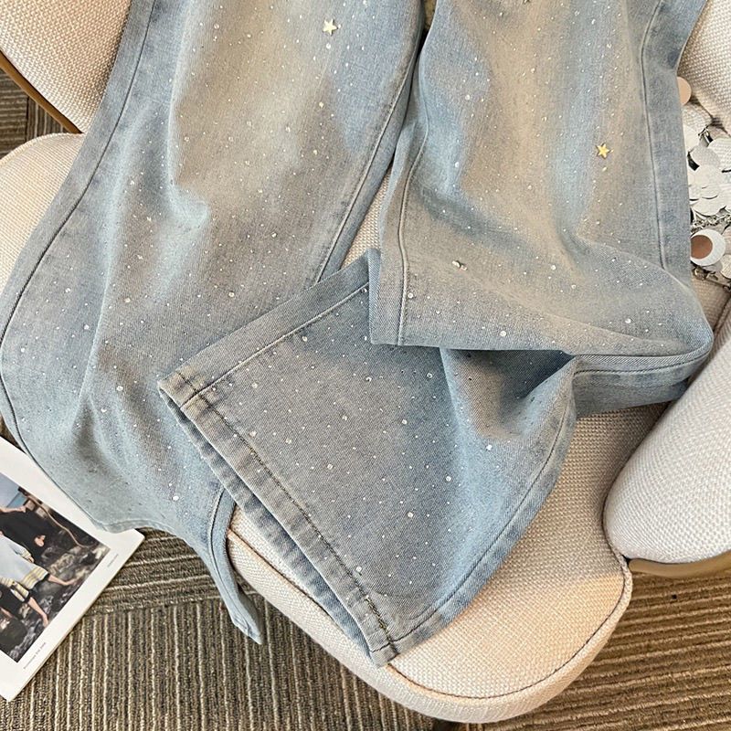 Dame højtaljede, slankende denim bukser med brede ben