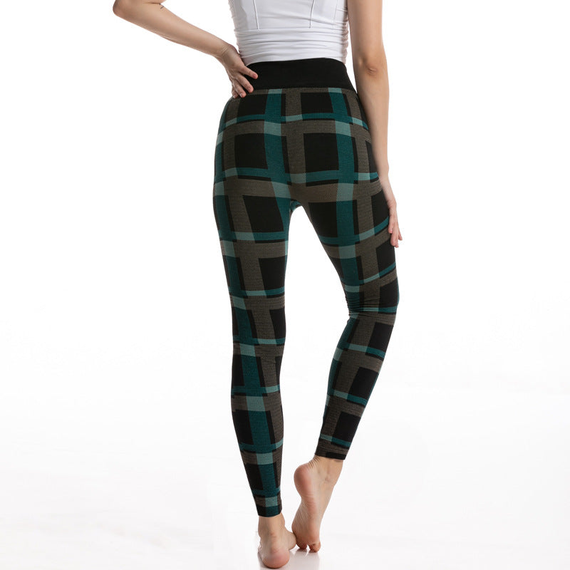 Women's High Elastic Goddess Plaid Jacquard Leggings