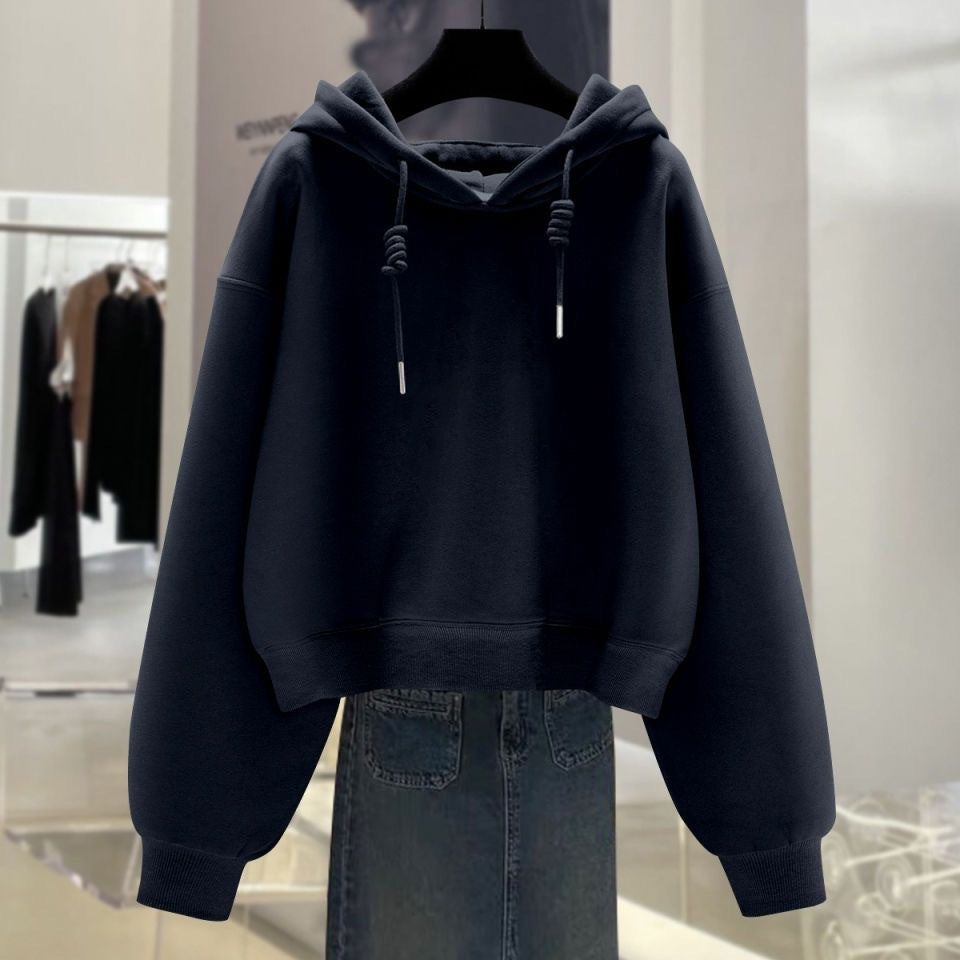 Dark Coffee Color Casual Short Hooded Hoodie
