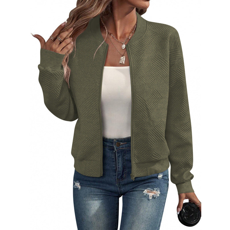Solid Color Zipper Jacket Coat For Women