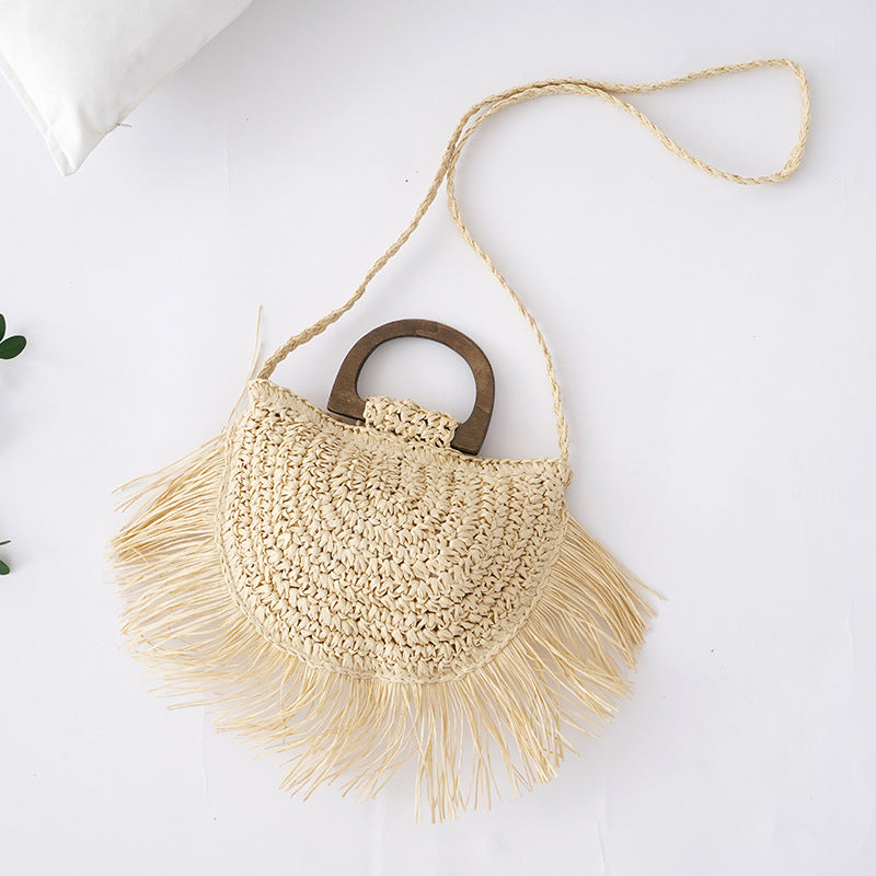 Pastoral Style Semicircular Tassel Crossbody Bag Travel Shot Play Handbag