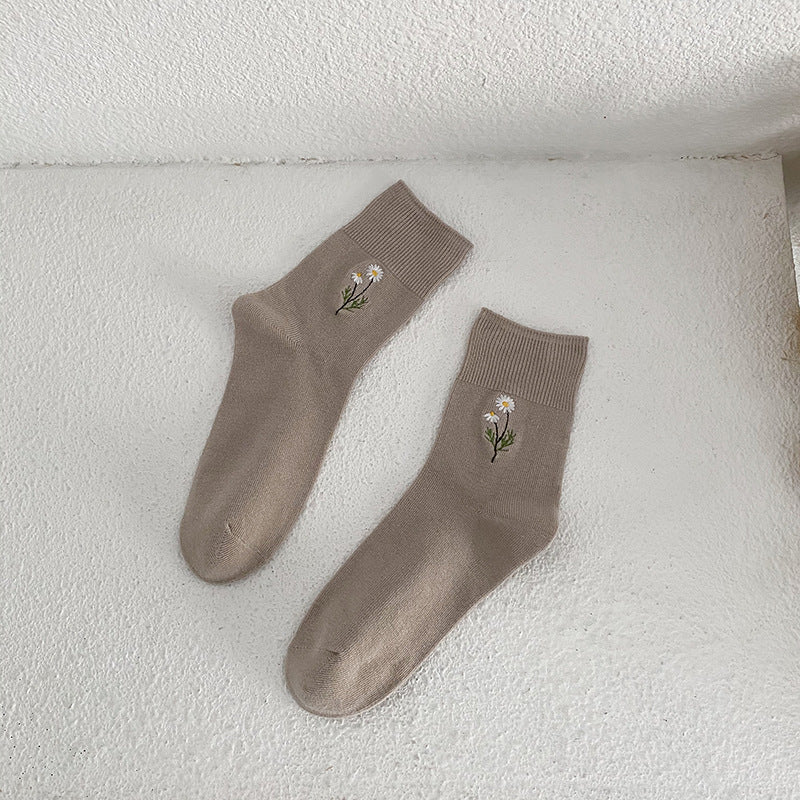 Japanese Candy Color Small Flower Embroidery Pile Socks