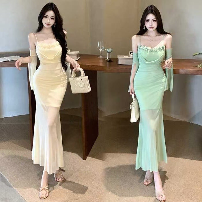 Womens Sexy Backless Mesh Floral Camisole Dress